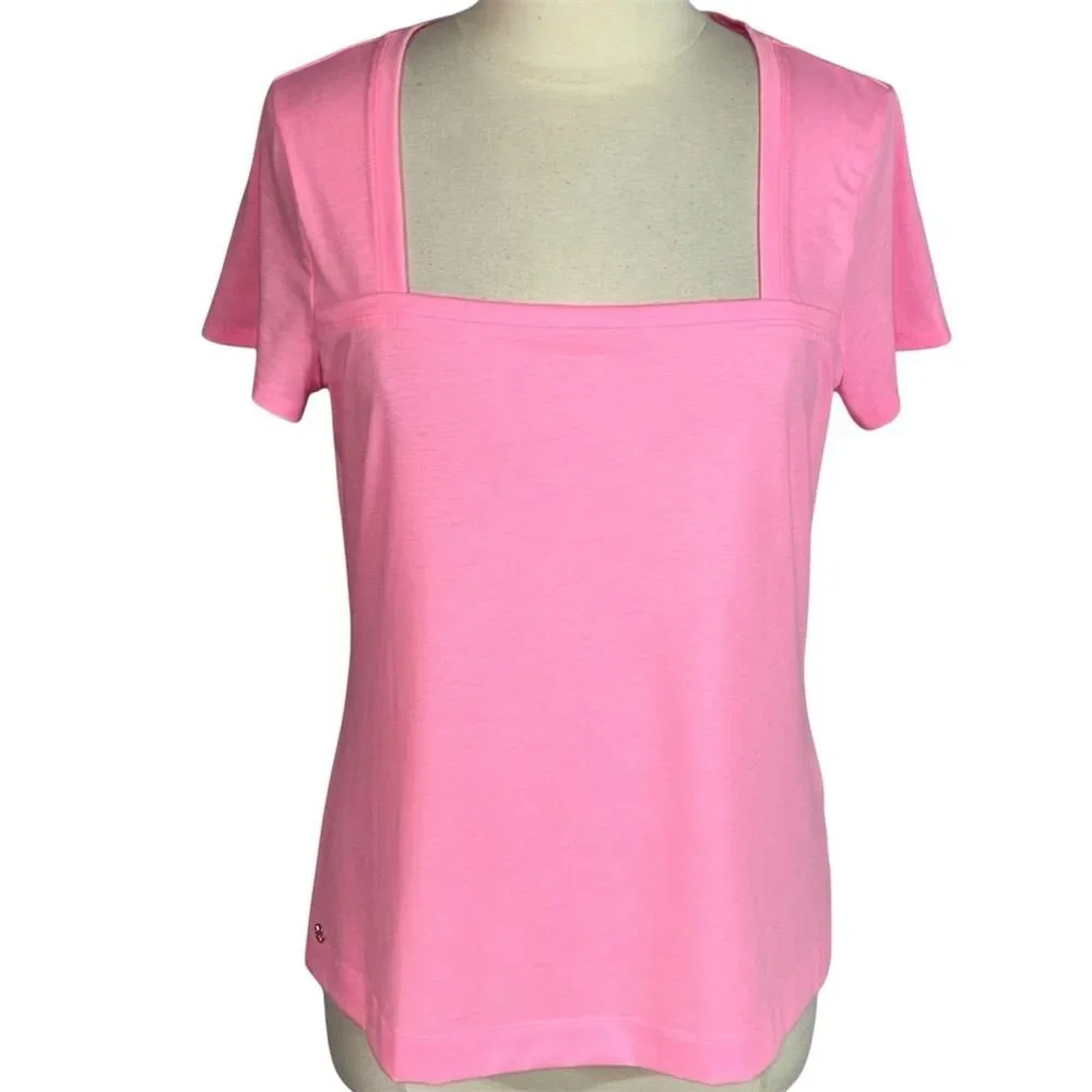 🚫SOLD🚫 Lilly Pulitzer Women's Rexa Square Neck Stretch Pink Short Sleeve Top - Picture 1 of 8